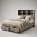 Holzbett mit Schubladen und Regal aus Kiefernholz, Grau