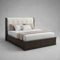 Doppelbett mit Polsterkopfteil aus Holz 200x180 cm Dunkelbraun/Creme