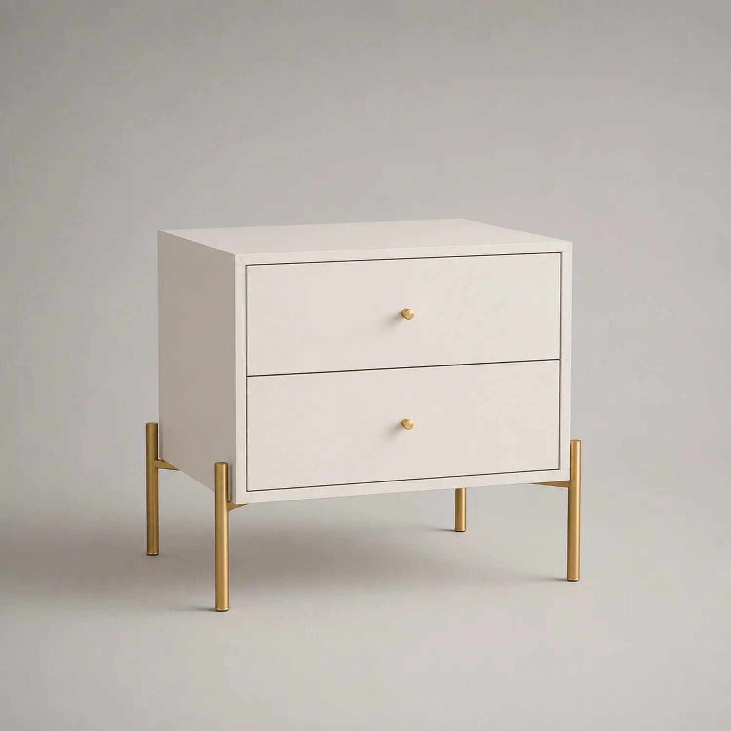 Nachttisch mit 2 Schubladen Holz Weiß Gold Metallrahmen