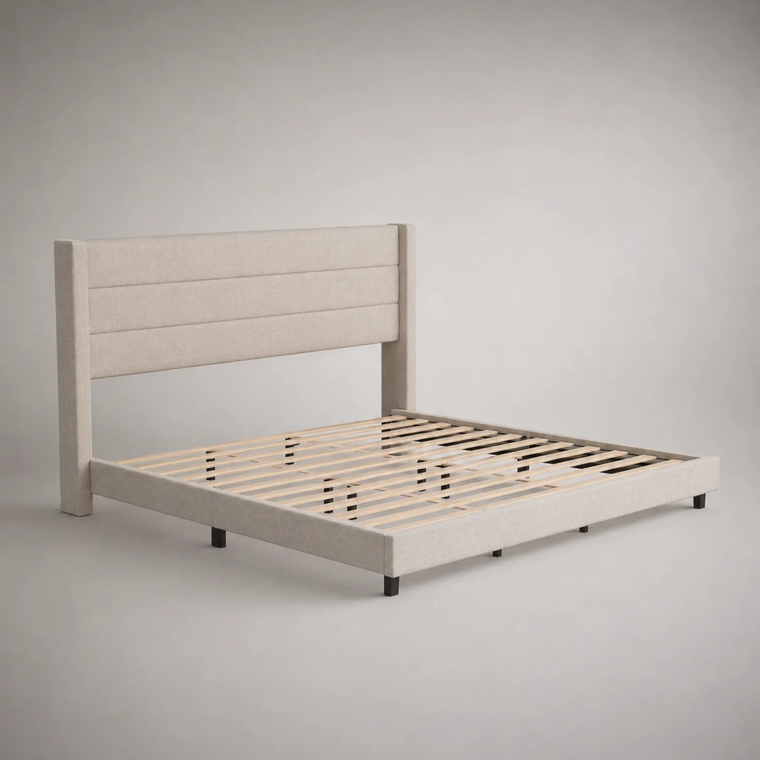 Polsterbett Beige mit Massivholzrahmen und Polyesterkopfteil 200x180 cm
