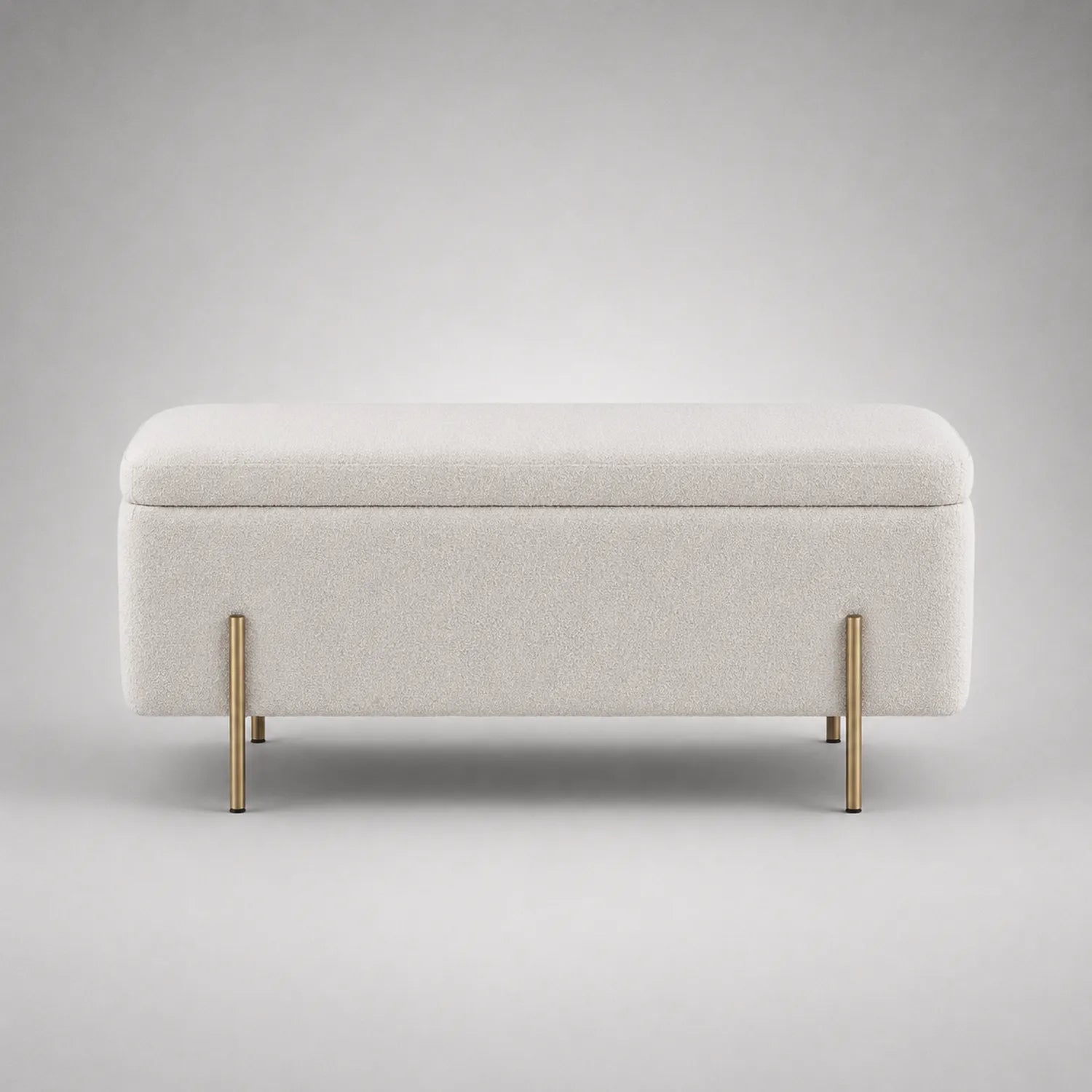 Polsterbank mit Stauraum Bouclé Beige Metallbeine 120cm