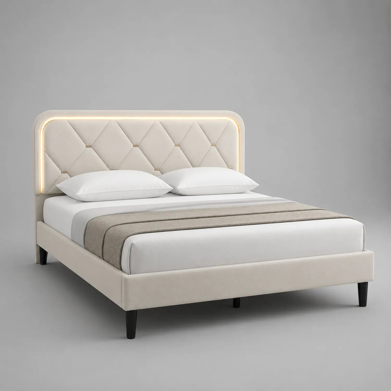 Polsterbett mit LED-Kopfteil Beige 200x160 cm