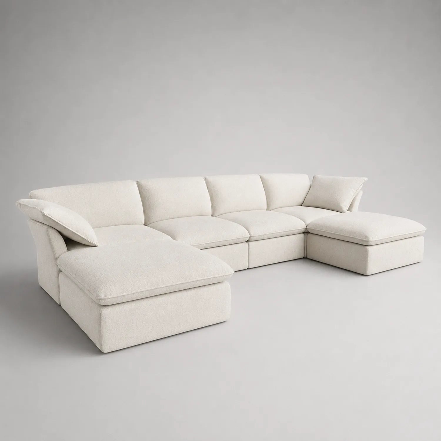 Stoff-Ecksofa mit Ottomane Beige