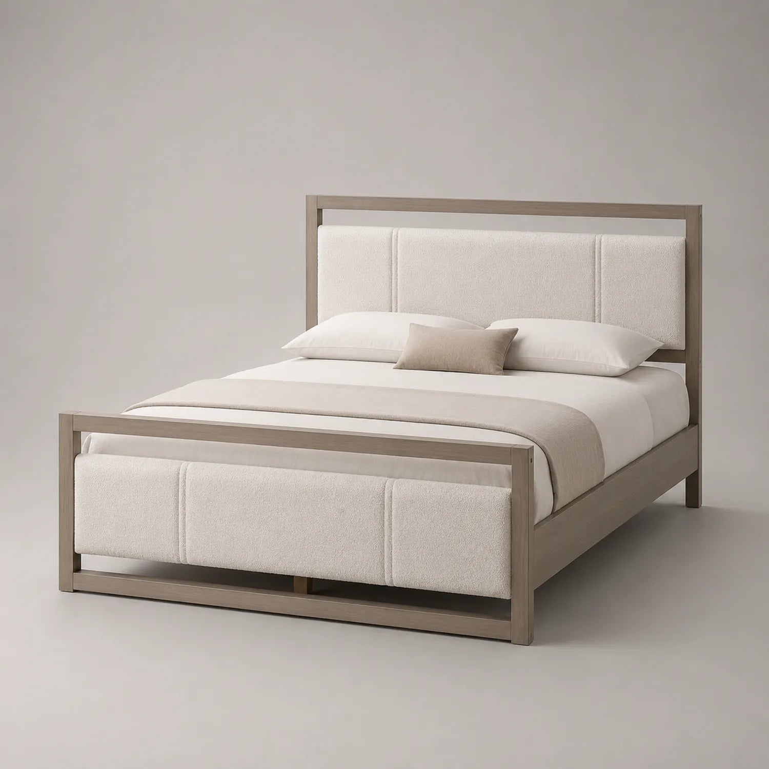 Holzbett mit gepolstertem Kopf- und Fußteil Beige 200x160 cm