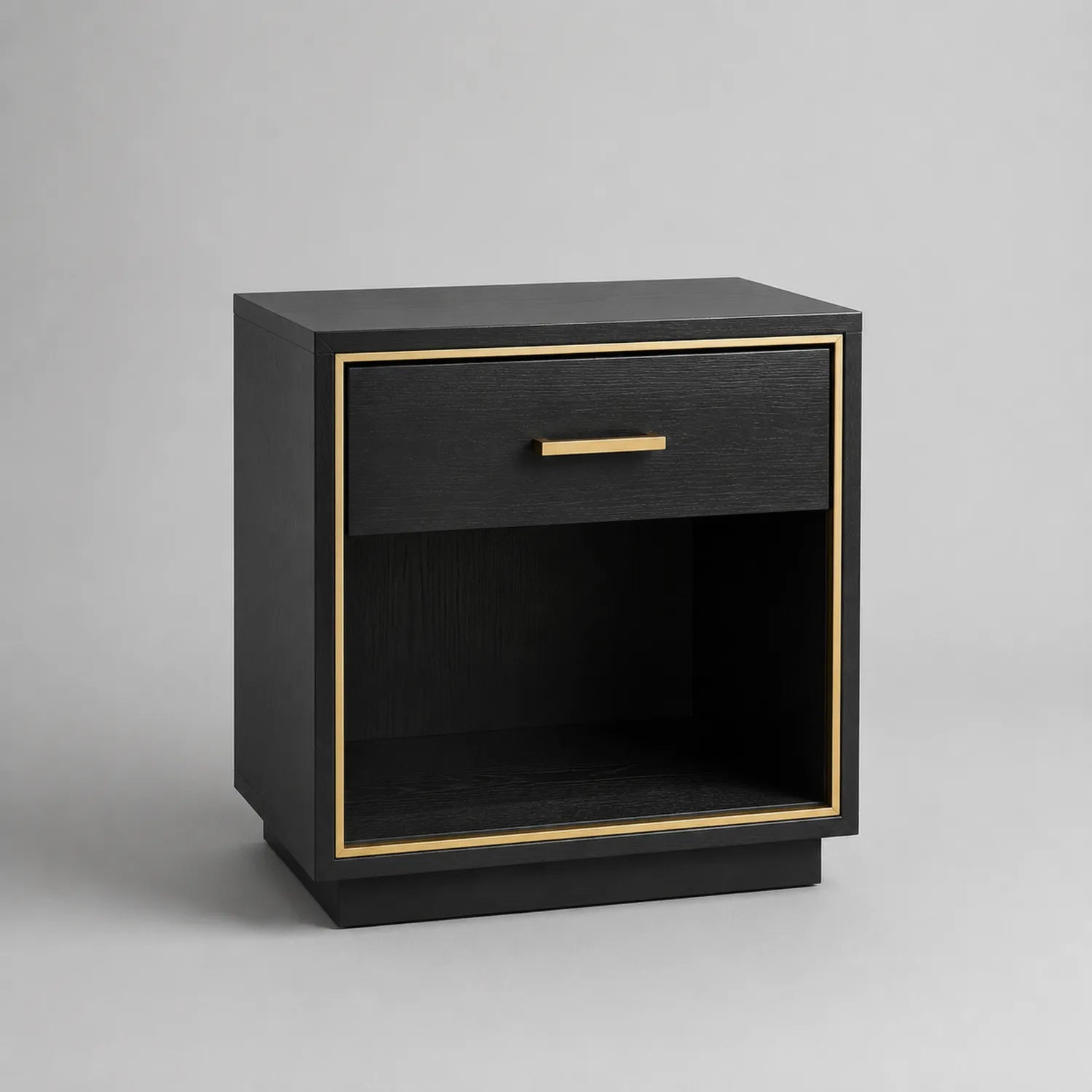 Nachttisch Holz schwarz mit goldenen Akzenten und Schublade