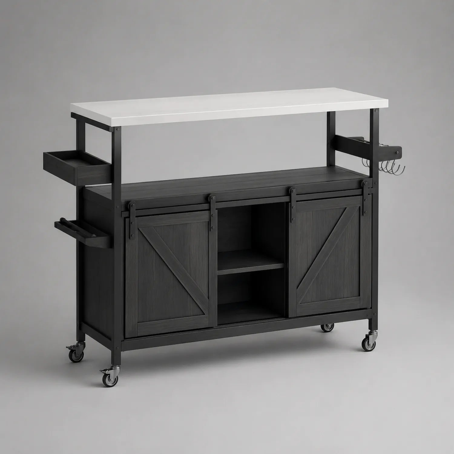 Servierwagen aus Holz und Metall Schwarz/Weiß 120x45x90 cm
