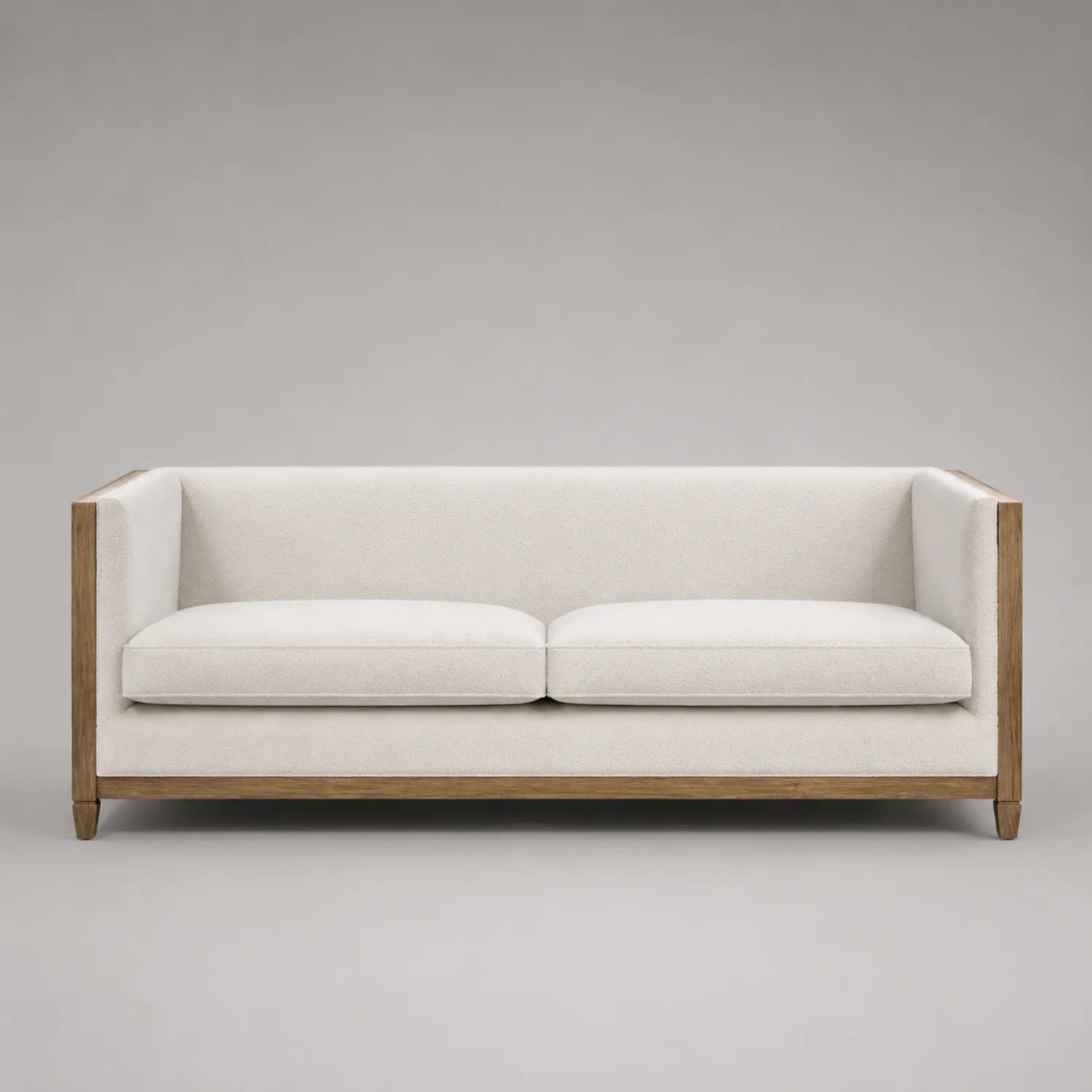 3-Sitzer Sofa aus Leinen in Weiß mit Eichenrahmen