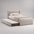 Bett mit Ausziehbett aus Massivholz und Polyester, Beige
