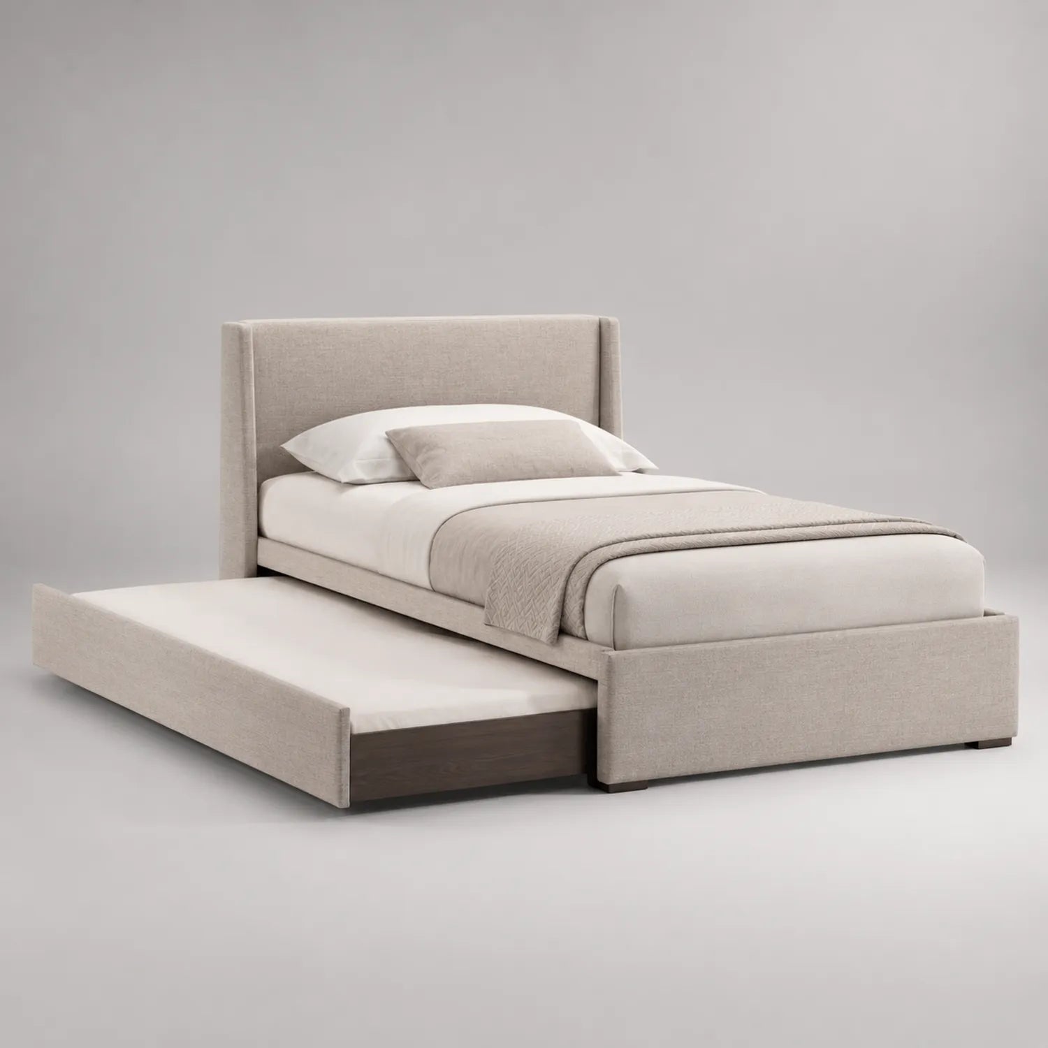 Bett mit Ausziehbett aus Massivholz und Polyester, Beige