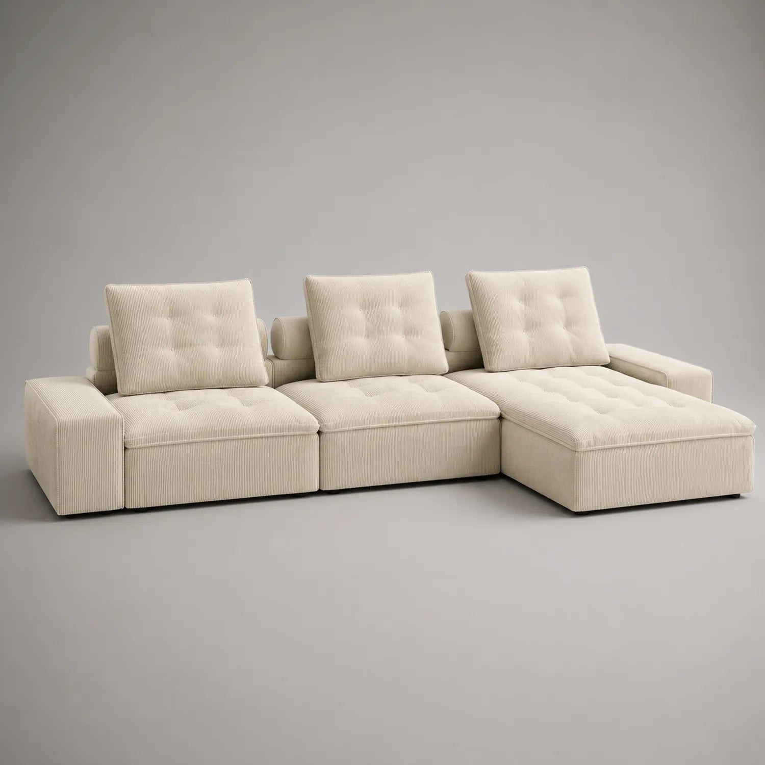 Modulares Ecksofa Set mit Ottomane Cordstoff Beige