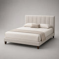 Doppelbett mit Holzrahmen und Polyesterbezug, Beige