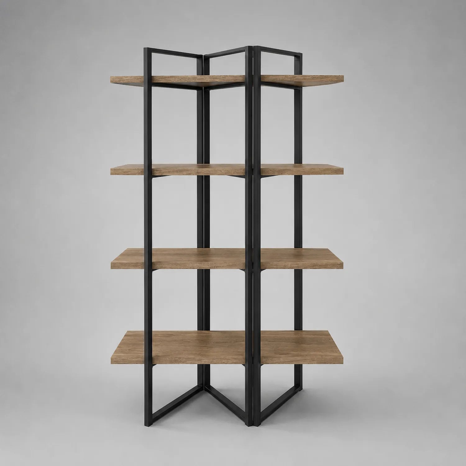 Eckregal mit Holzregalböden und Metallrahmen 180 cm hoch
