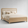 Holzbett mit Polsterkopfteils, Eiche, 200x180 cm, Natur Beige