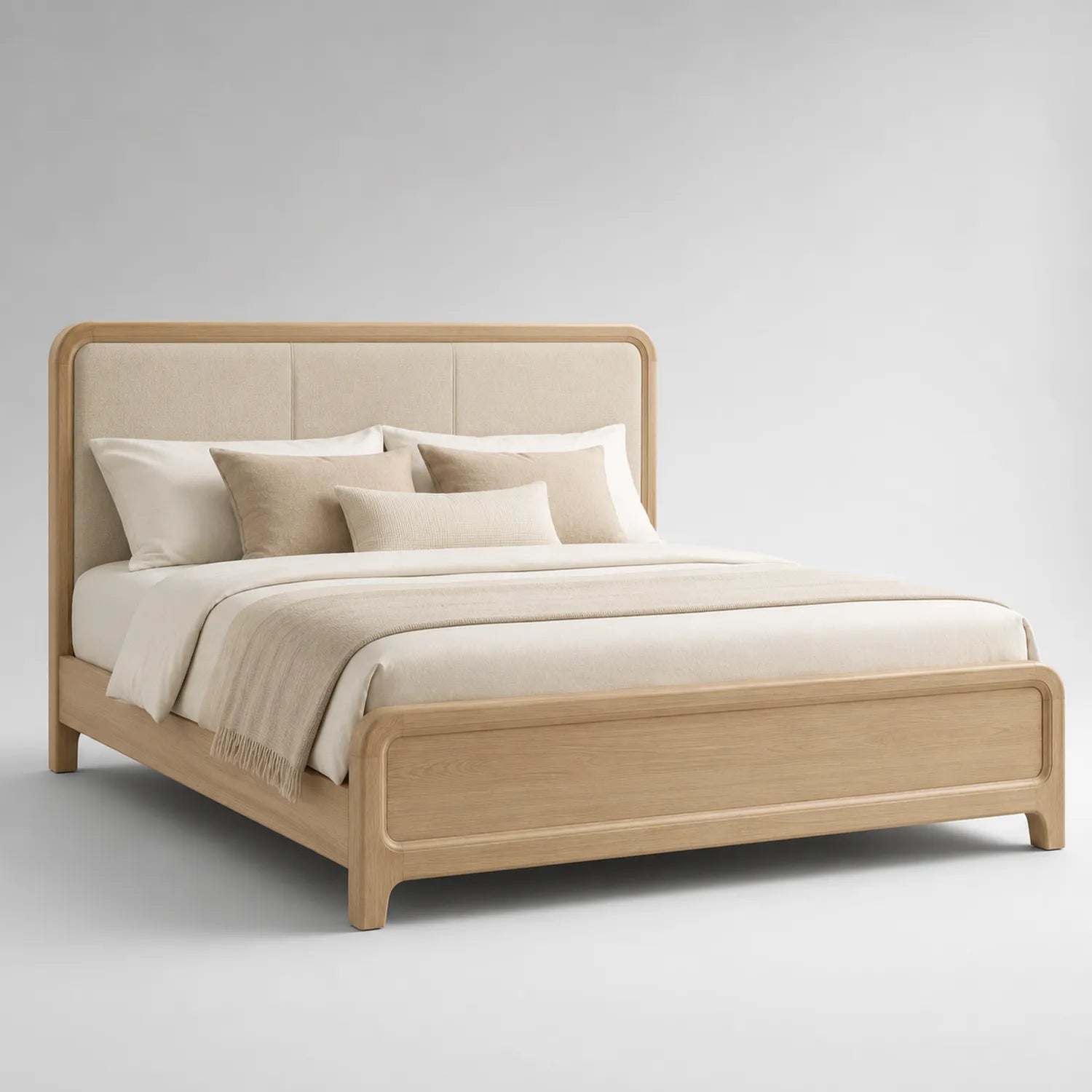 Holzbett mit Polsterkopfteils, Eiche, 200x180 cm, Natur Beige