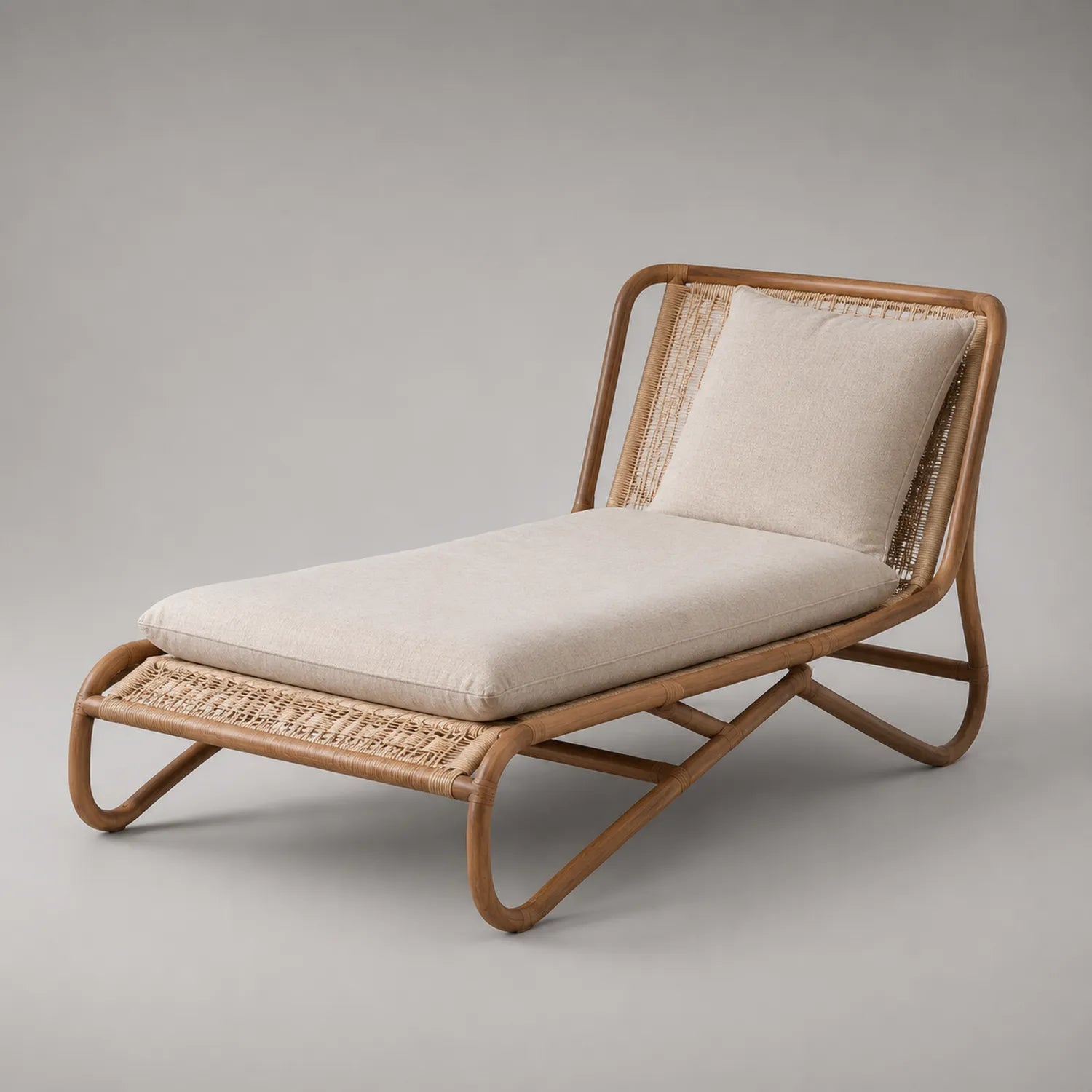 Rattan-Chaiselongue mit Leinenbezug Beige