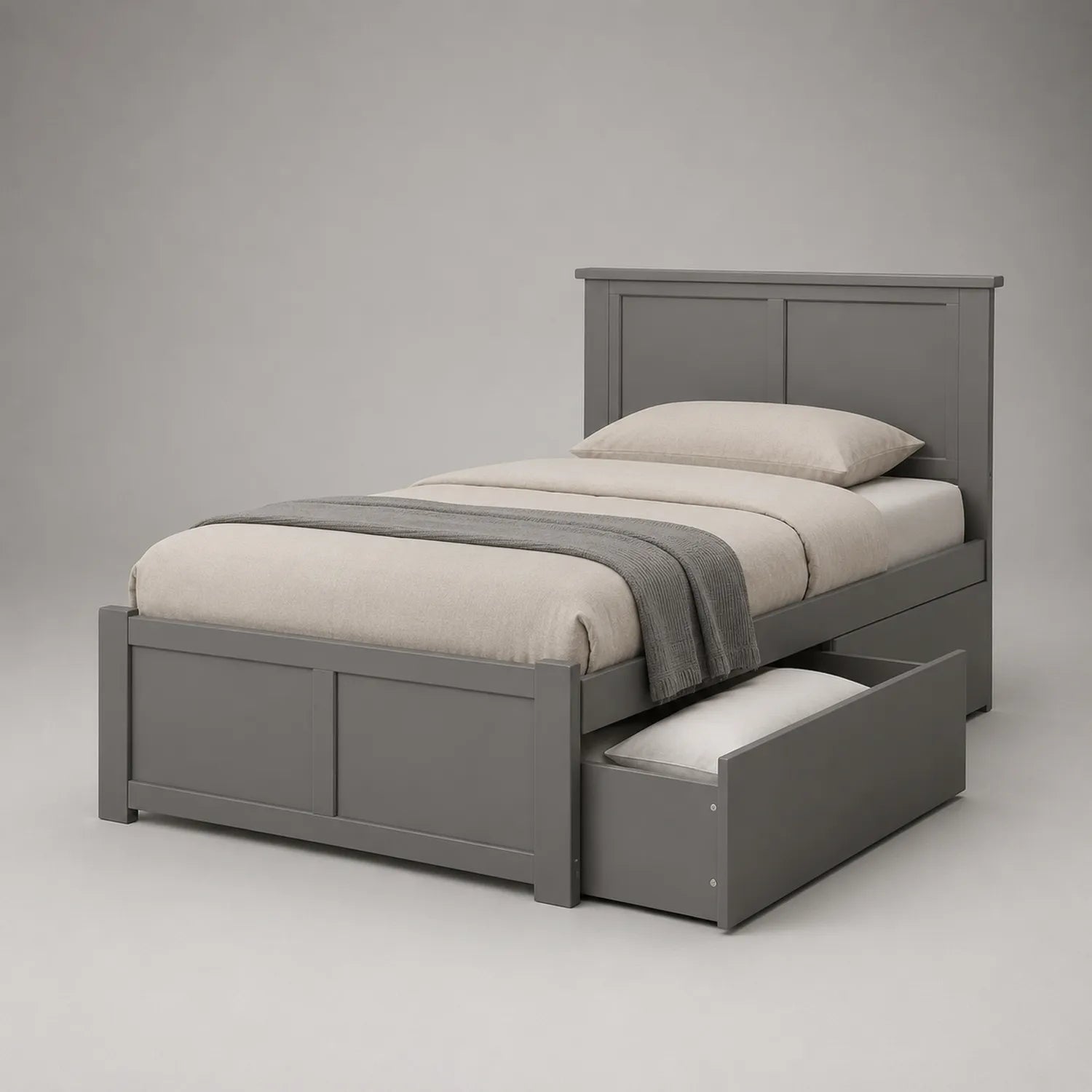 Einzelbett mit Schublade aus Holz Grau 200x90 cm