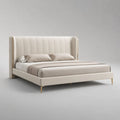 Kingsize Bett aus Samt und Metall in Beige