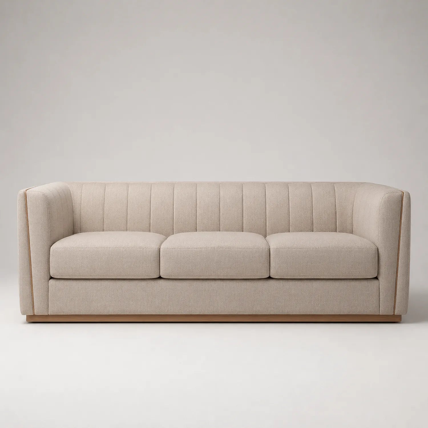 3-Sitzer Sofa Beige Leinen Stoff Holzrahmen