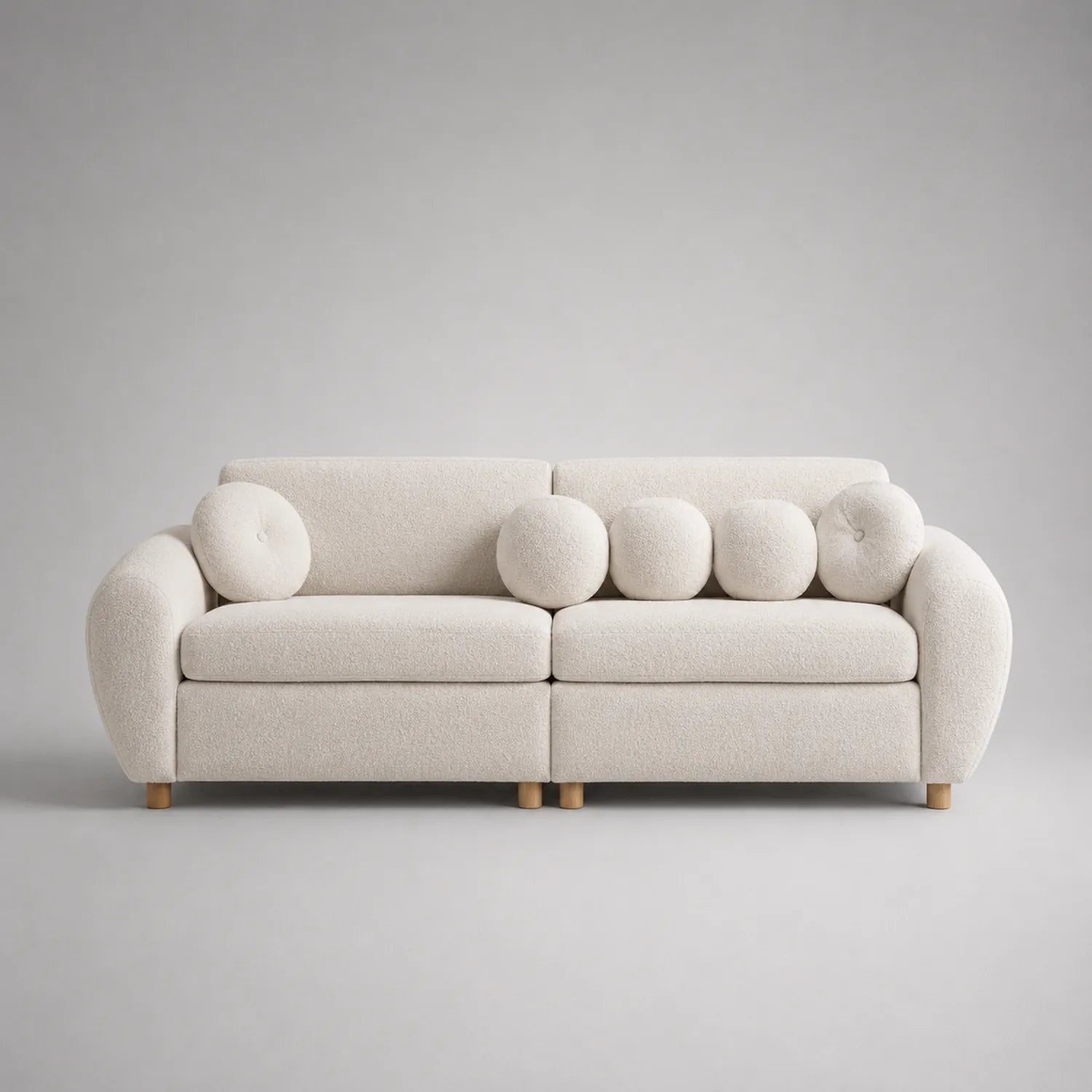 2-Sitzer Sofa Bouclé Stoff Holzfüße Creme