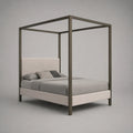 Metall Himmelbett mit Stoffkopfteil Beige Grau