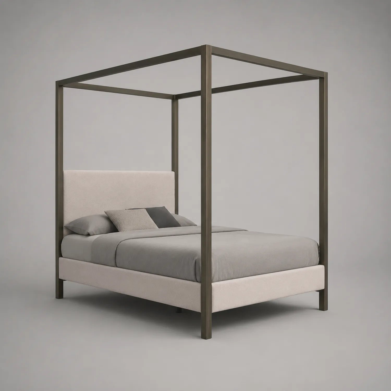 Metall Himmelbett mit Stoffkopfteil Beige Grau