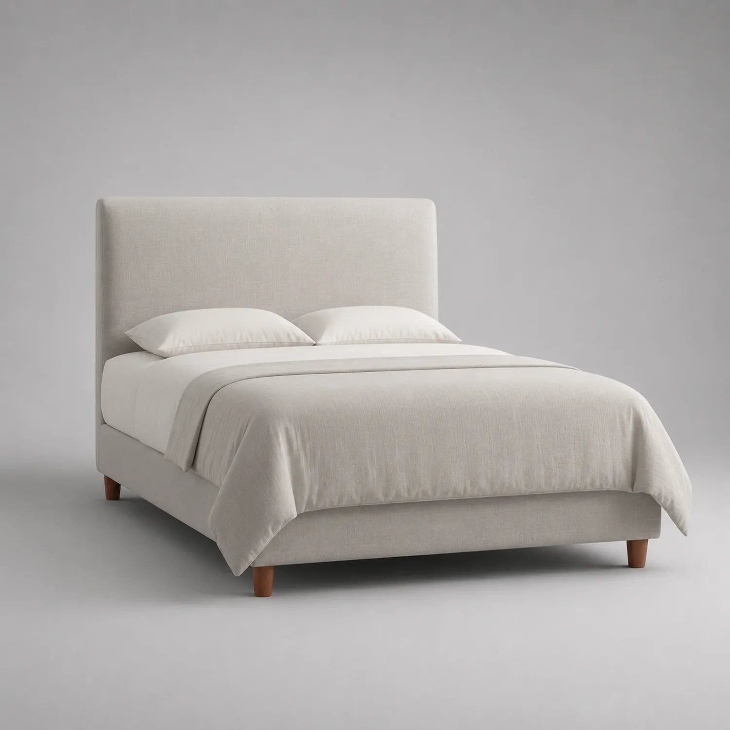 Stoffbett 200x180 cm Creme Holzbeine