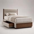 Einzelbett mit Stauraum 200x100 cm Holz und Leinen Beige
